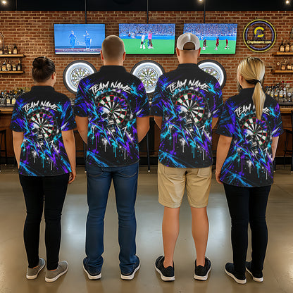 Custom Neon Blue Purple Skull Darts Polo 1/4-Zip Shirt For Men Skull Splatter Dart Team Jersey NYN4535