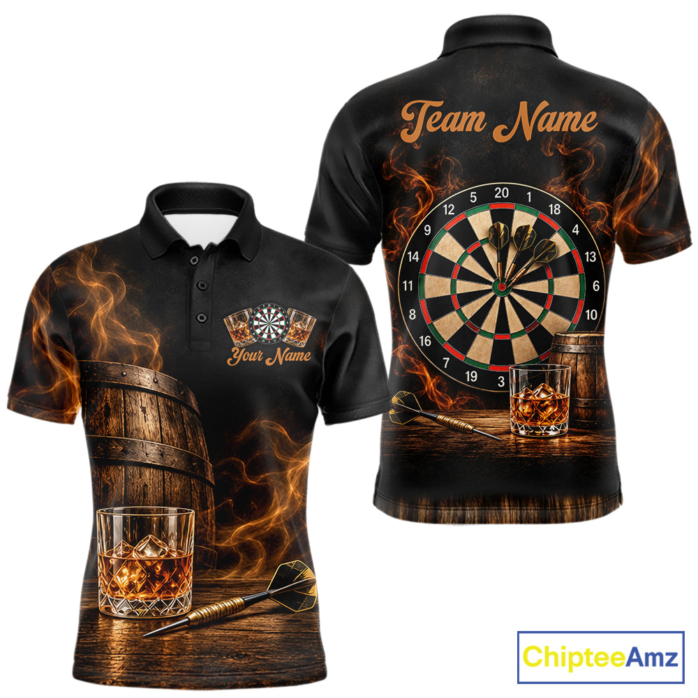 Vintage Whiskey Darts Polo 1/4-Zip Shirt For Men Smoke Bourbon Whiskey Glass Retro Darts Team Jersey NYN4536