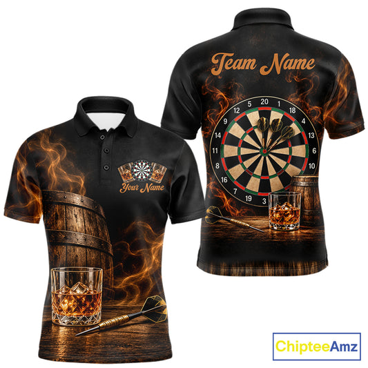 Vintage Whiskey Darts Polo 1/4-Zip Shirt For Men Smoke Bourbon Whiskey Glass Retro Darts Team Jersey NYN4536