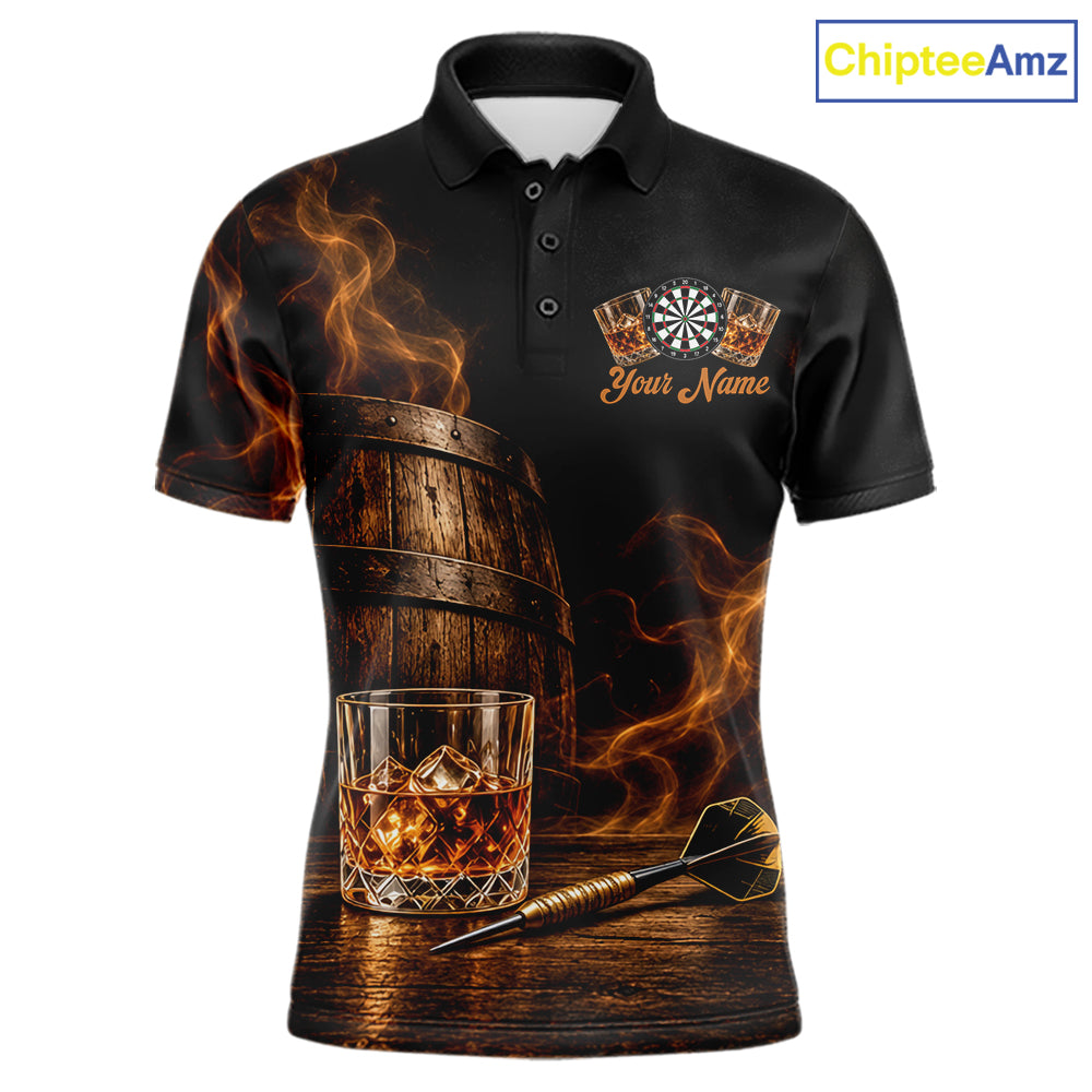 Vintage Whiskey Darts Polo 1/4-Zip Shirt For Men Smoke Bourbon Whiskey Glass Retro Darts Team Jersey NYN4536