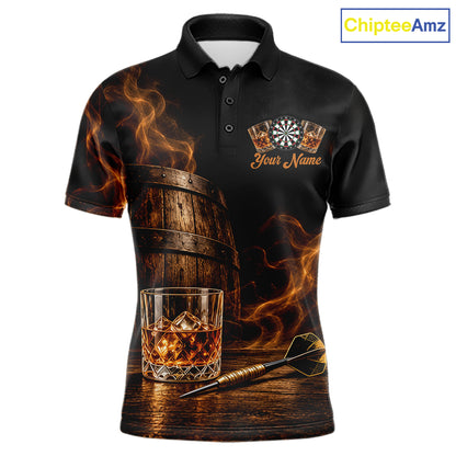 Vintage Whiskey Darts Polo 1/4-Zip Shirt For Men Smoke Bourbon Whiskey Glass Retro Darts Team Jersey NYN4536