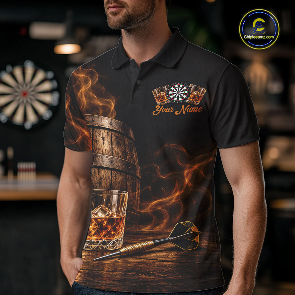 Vintage Whiskey Darts Polo 1/4-Zip Shirt For Men Smoke Bourbon Whiskey Glass Retro Darts Team Jersey NYN4536