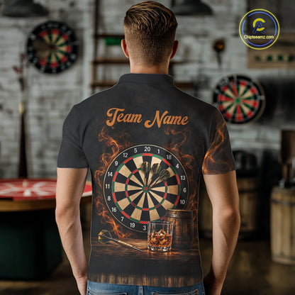 Vintage Whiskey Darts Polo 1/4-Zip Shirt For Men Smoke Bourbon Whiskey Glass Retro Darts Team Jersey NYN4536
