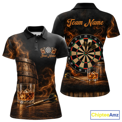 Vintage Whiskey Darts Polo 1/4-Zip Shirt For Women Smoke Bourbon Whiskey Glass Retro Darts Team Jersey NYN4536