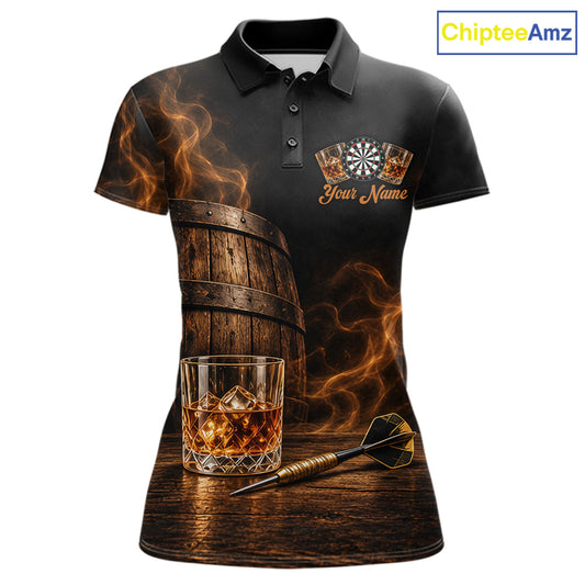 Vintage Whiskey Darts Polo 1/4-Zip Shirt For Women Smoke Bourbon Whiskey Glass Retro Darts Team Jersey NYN4536