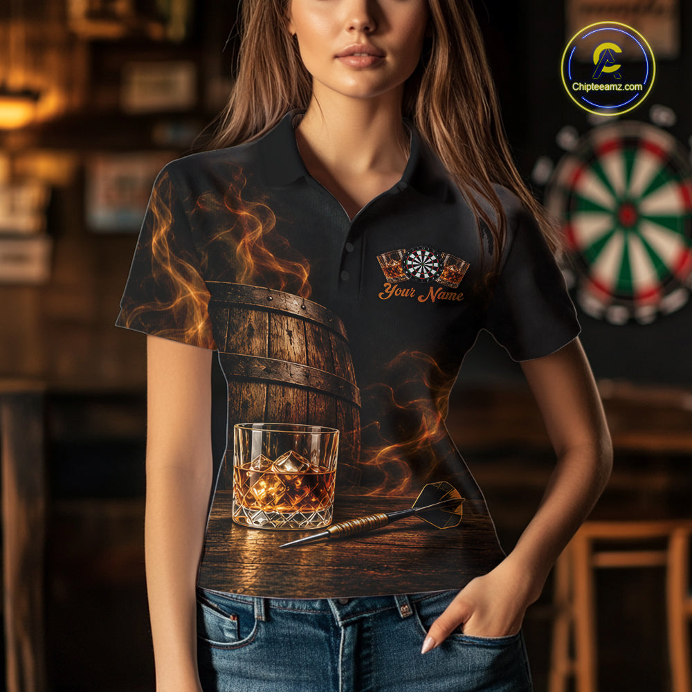 Vintage Whiskey Darts Polo 1/4-Zip Shirt For Women Smoke Bourbon Whiskey Glass Retro Darts Team Jersey NYN4536
