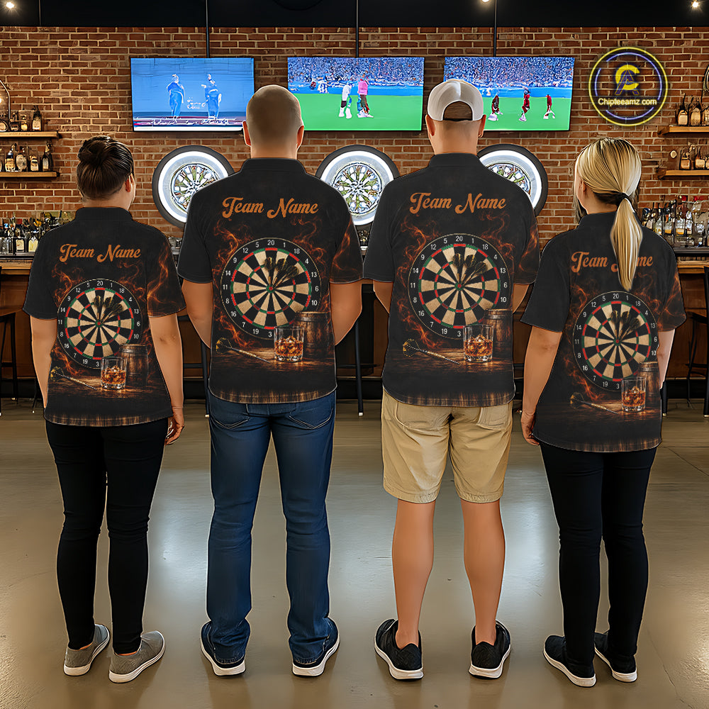 Vintage Whiskey Darts Polo 1/4-Zip Shirt For Women Smoke Bourbon Whiskey Glass Retro Darts Team Jersey NYN4536