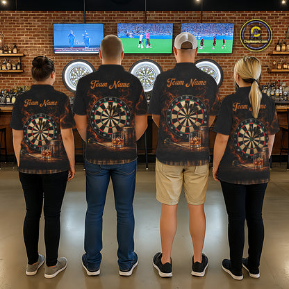 Vintage Whiskey Darts Polo 1/4-Zip Shirt For Women Smoke Bourbon Whiskey Glass Retro Darts Team Jersey NYN4536