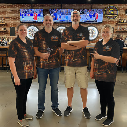 Vintage Whiskey Darts Polo 1/4-Zip Shirt For Women Smoke Bourbon Whiskey Glass Retro Darts Team Jersey NYN4536