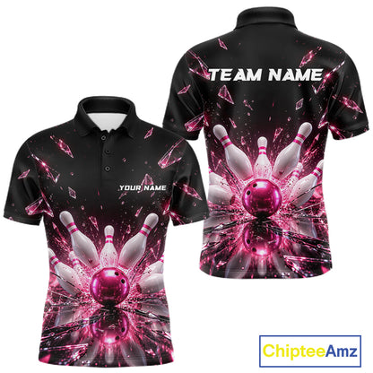Custom Pink Shattered Broken Glass Bowling Shirt For Men Crystal Strike Bowling Team Bowling League NYN4542