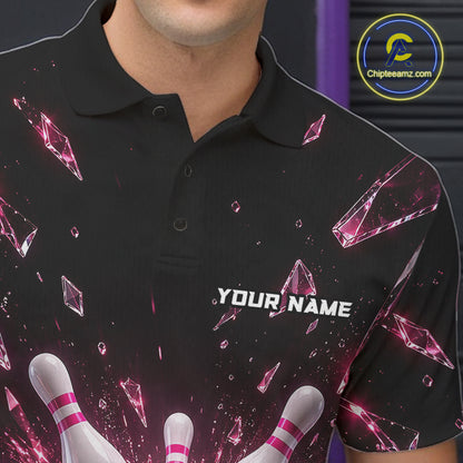 Custom Pink Shattered Broken Glass Bowling Shirt For Men Crystal Strike Bowling Team Bowling League NYN4542