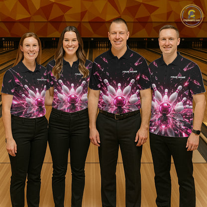 Custom Pink Shattered Broken Glass Bowling Shirt For Men Crystal Strike Bowling Team Bowling League NYN4542