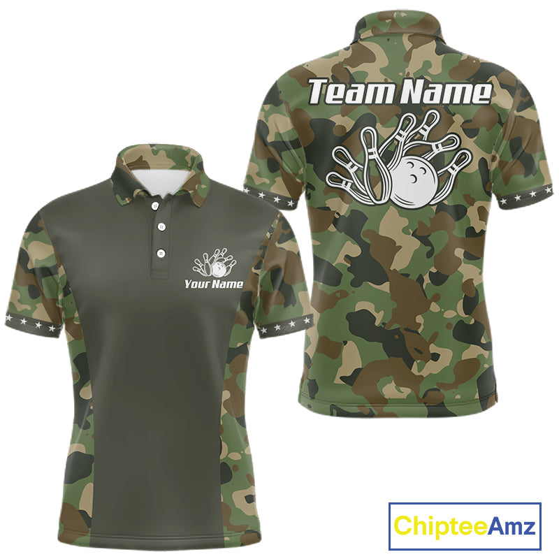 Custom Military Army Camouflage Bowling Polo 1/4-Zip Shirt For Men Bowling Ball Pins Strike Jersey NYN4544