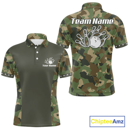 Custom Military Army Camouflage Bowling Polo 1/4-Zip Shirt For Men Bowling Ball Pins Strike Jersey NYN4544
