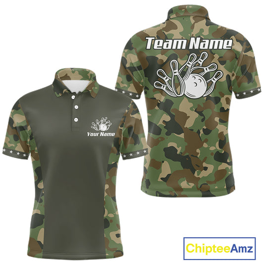 Custom Military Army Camouflage Bowling Polo 1/4-Zip Shirt For Men Bowling Ball Pins Strike Jersey NYN4544