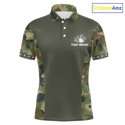 Custom Military Army Camouflage Bowling Polo 1/4-Zip Shirt For Men Bowling Ball Pins Strike Jersey NYN4544