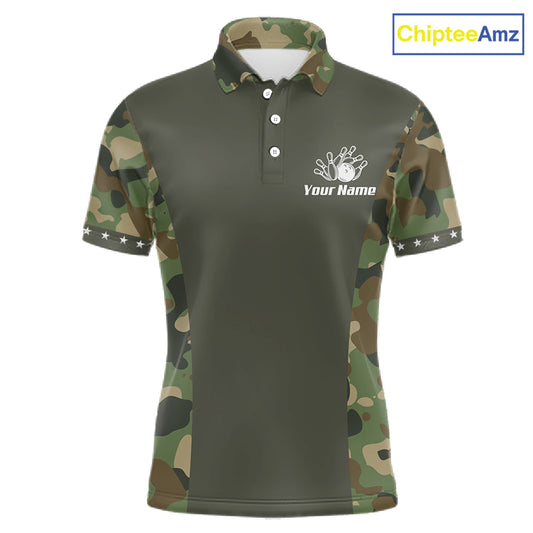 Custom Military Army Camouflage Bowling Polo 1/4-Zip Shirt For Men Bowling Ball Pins Strike Jersey NYN4544