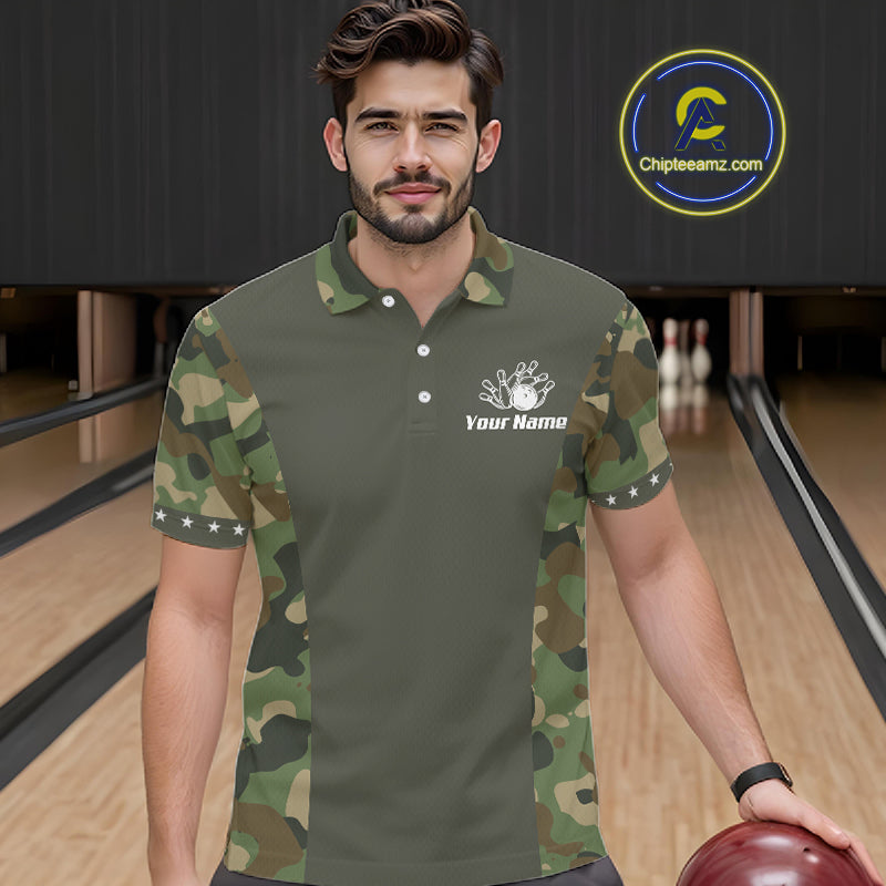 Custom Military Army Camouflage Bowling Polo 1/4-Zip Shirt For Men Bowling Ball Pins Strike Jersey NYN4544