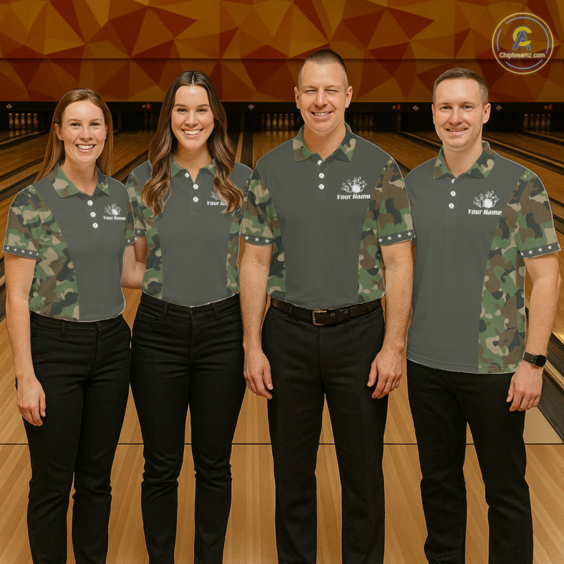 Custom Military Army Camouflage Bowling Polo 1/4-Zip Shirt For Men Bowling Ball Pins Strike Jersey NYN4544