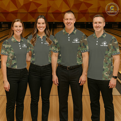 Custom Military Army Camouflage Bowling Polo 1/4-Zip Shirt For Men Bowling Ball Pins Strike Jersey NYN4544