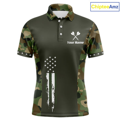 Custom Military Army Camouflage Darts Polo 1/4-Zip Shirt For Men US Flag Darts Team Jersey NYN4545