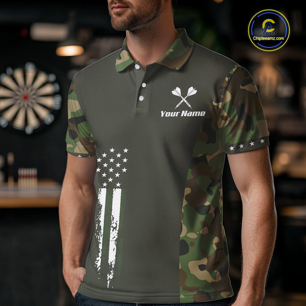 Custom Military Army Camouflage Darts Polo 1/4-Zip Shirt For Men US Flag Darts Team Jersey NYN4545