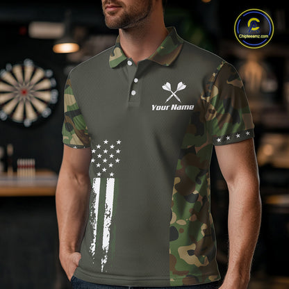 Custom Military Army Camouflage Darts Polo 1/4-Zip Shirt For Men US Flag Darts Team Jersey NYN4545