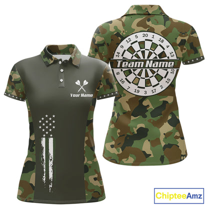 Custom Military Army Camouflage Darts Polo 1/4-Zip Shirt For Women US Flag Darts Team Jersey NYN4545