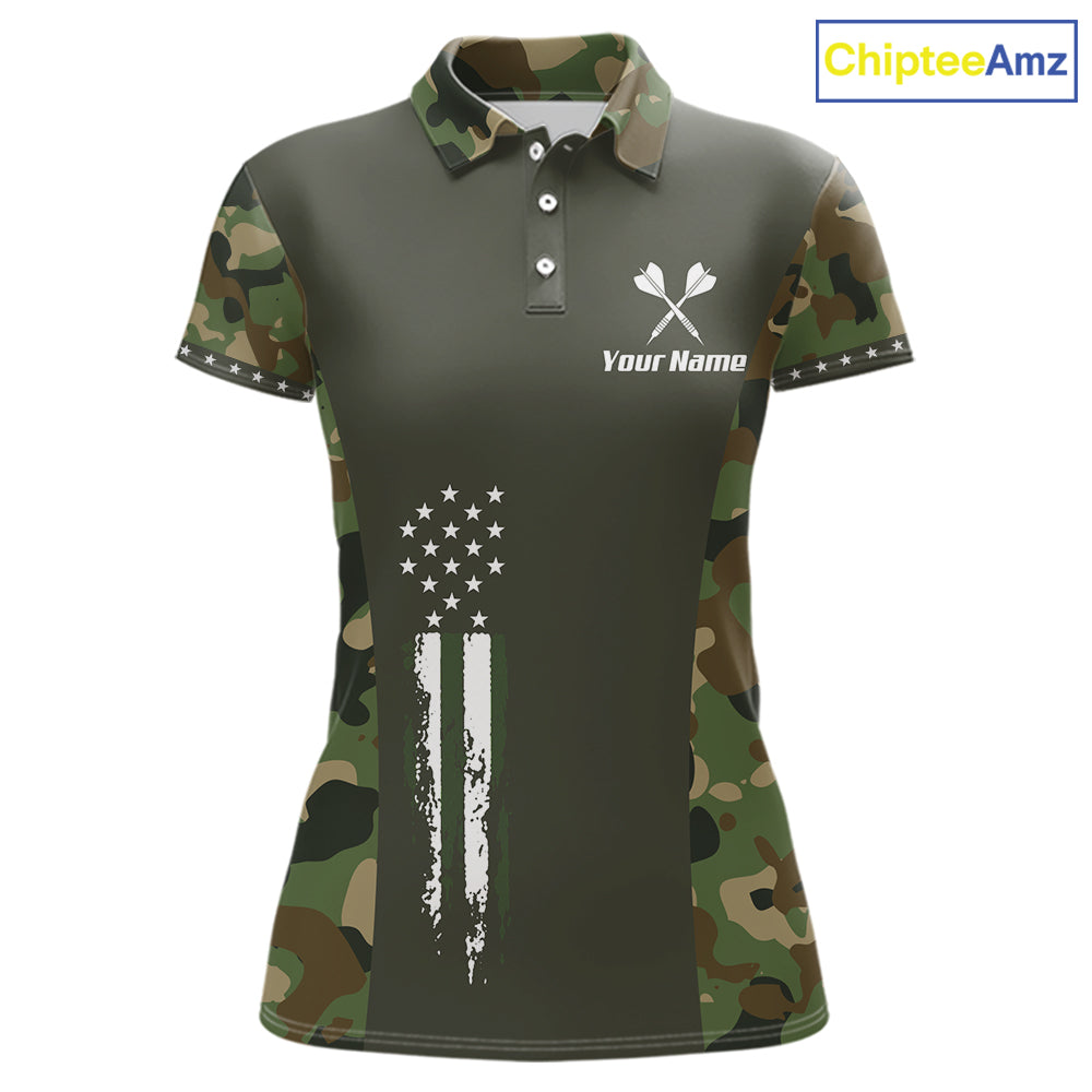 Custom Military Army Camouflage Darts Polo 1/4-Zip Shirt For Women US Flag Darts Team Jersey NYN4545