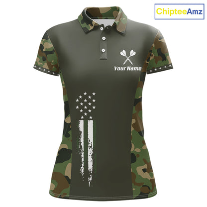Custom Military Army Camouflage Darts Polo 1/4-Zip Shirt For Women US Flag Darts Team Jersey NYN4545