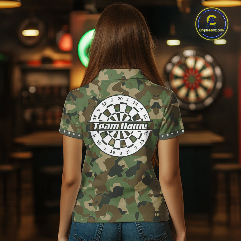 Custom Military Army Camouflage Darts Polo 1/4-Zip Shirt For Women US Flag Darts Team Jersey NYN4545
