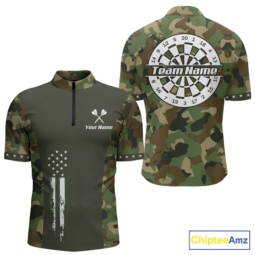 Custom Military Army Camouflage Darts Polo 1/4-Zip Shirt For Men US Flag Darts Team Jersey NYN4545