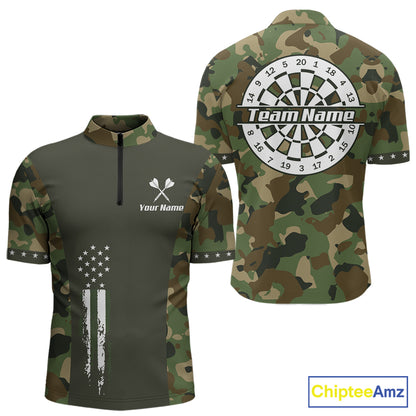 Custom Military Army Camouflage Darts Polo 1/4-Zip Shirt For Men US Flag Darts Team Jersey NYN4545