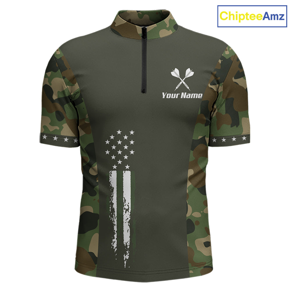 Custom Military Army Camouflage Darts Polo 1/4-Zip Shirt For Men US Flag Darts Team Jersey NYN4545