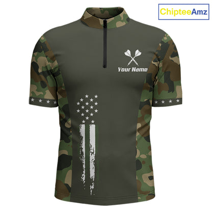 Custom Military Army Camouflage Darts Polo 1/4-Zip Shirt For Men US Flag Darts Team Jersey NYN4545