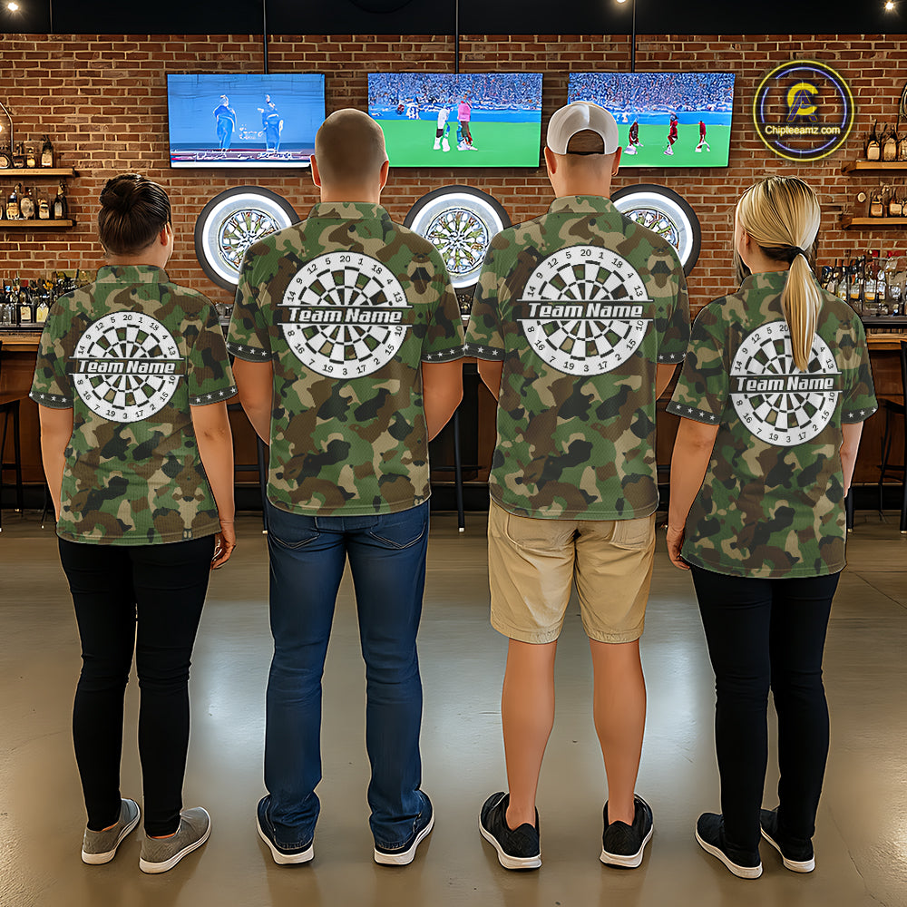 Custom Military Army Camouflage Darts Polo 1/4-Zip Shirt For Men US Flag Darts Team Jersey NYN4545