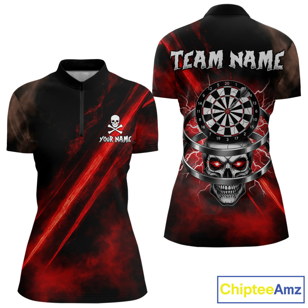 Custom Silver Skull Dartboard Lightning Red Dart Women 1/4-Zip Jerseys Outfits Dart Shirt NYN1710