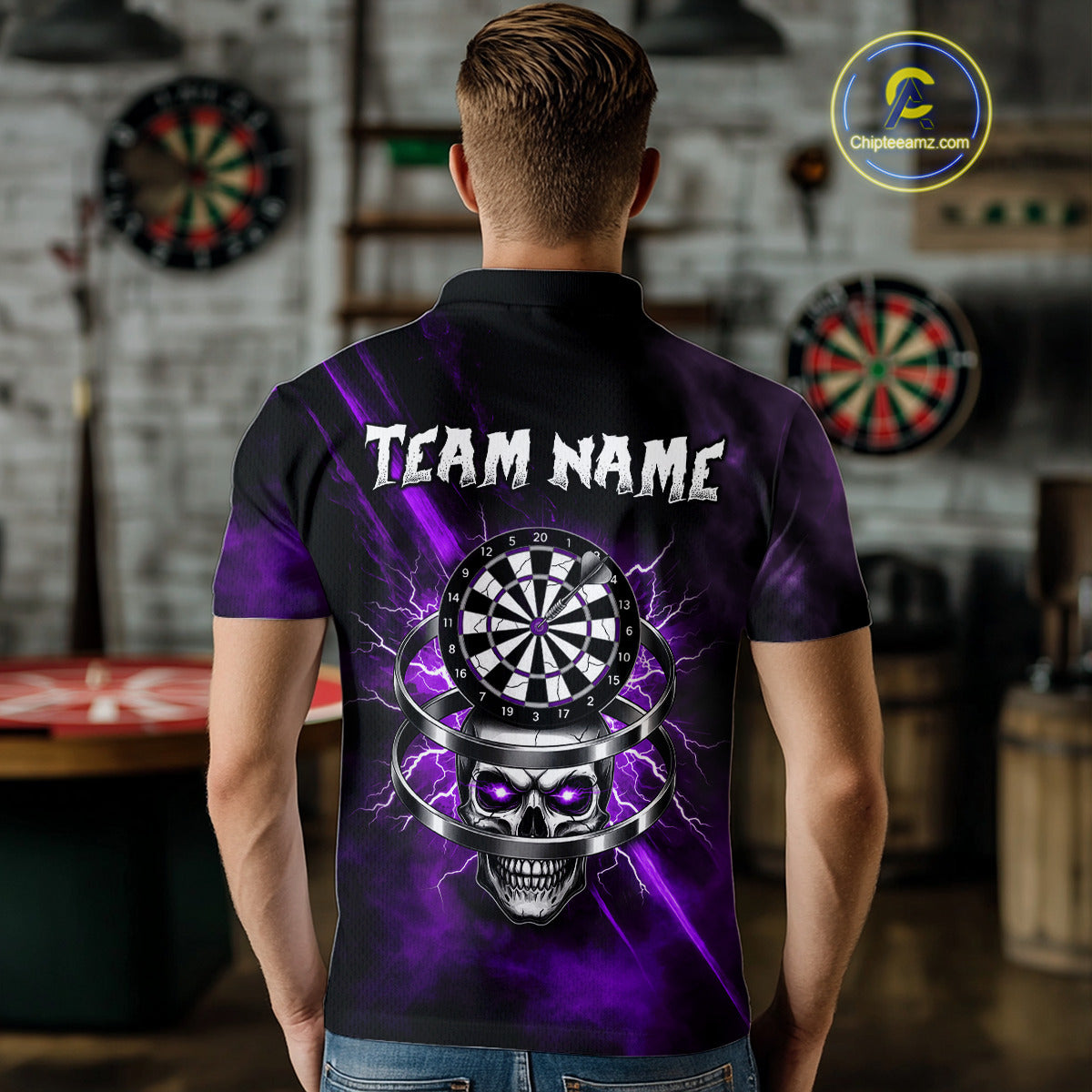 Custom Silver Skull Dartboard Lightning Purple Dart Women Polo Jerseys Outfits Dart Shirt NYN1711