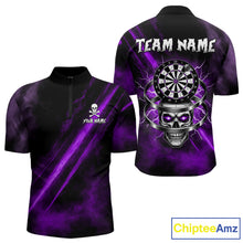 Load image into Gallery viewer, Custom Silver Skull Dartboard Lightning Purple Dart Men 1/4-Zip Jerseys Outfits Dart Shirt NYN1711