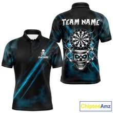 Load image into Gallery viewer, Custom Silver Skull Dartboard Lightning Turquoise Dart Men Polo Jerseys Outfits Dart Shirt NYN1712
