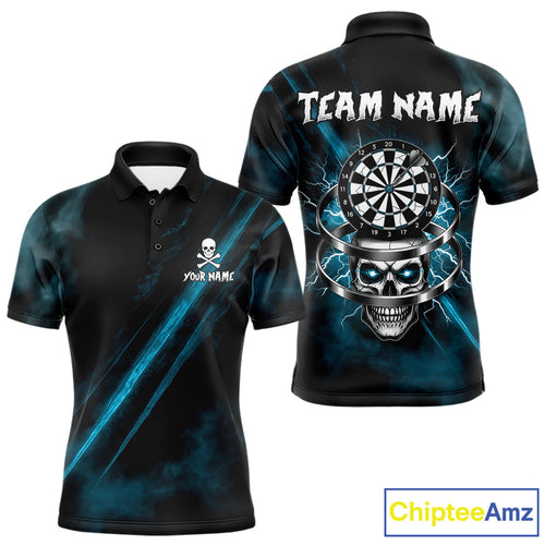 Custom Silver Skull Dartboard Lightning Turquoise Dart Men Polo Jerseys Outfits Dart Shirt NYN1712