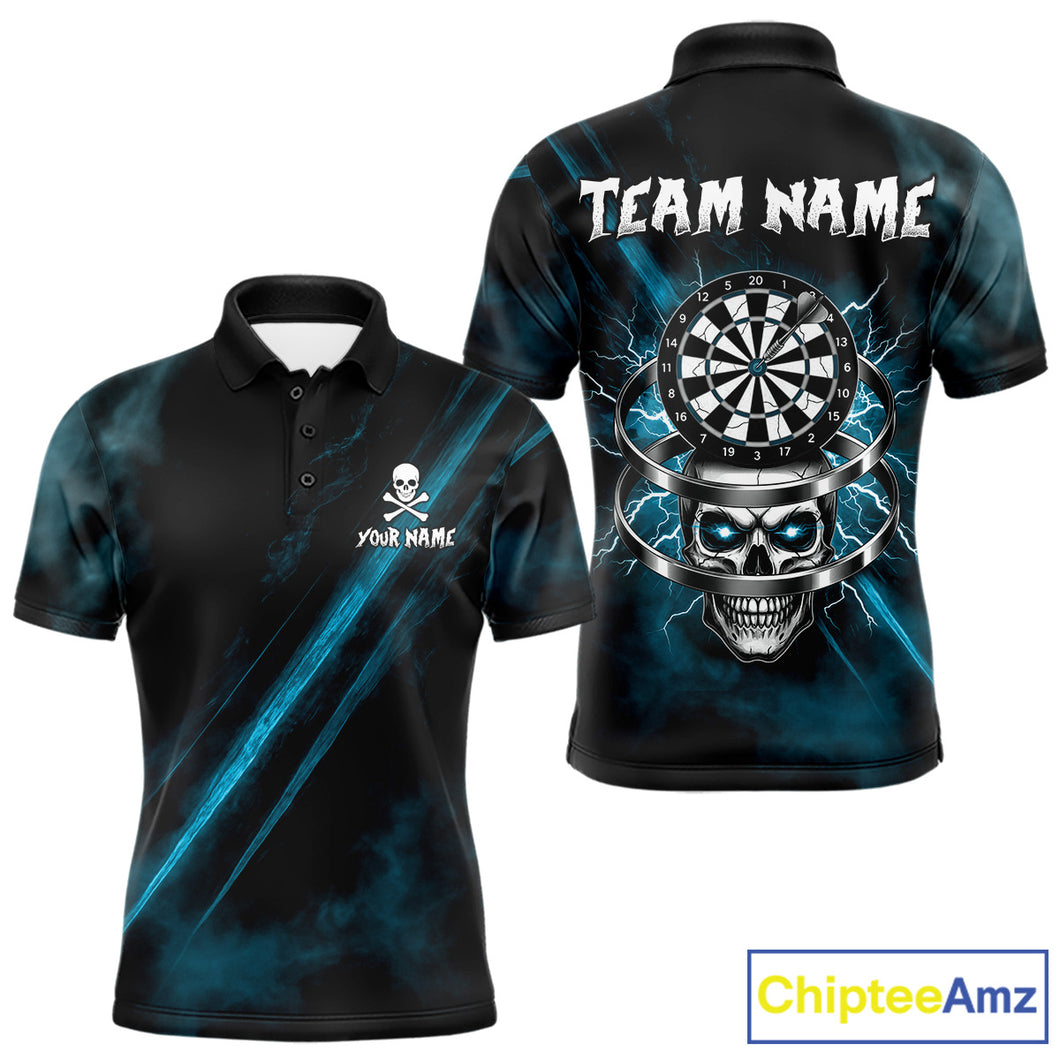 Custom Silver Skull Dartboard Lightning Turquoise Dart Men Polo Jerseys Outfits Dart Shirt NYN1712