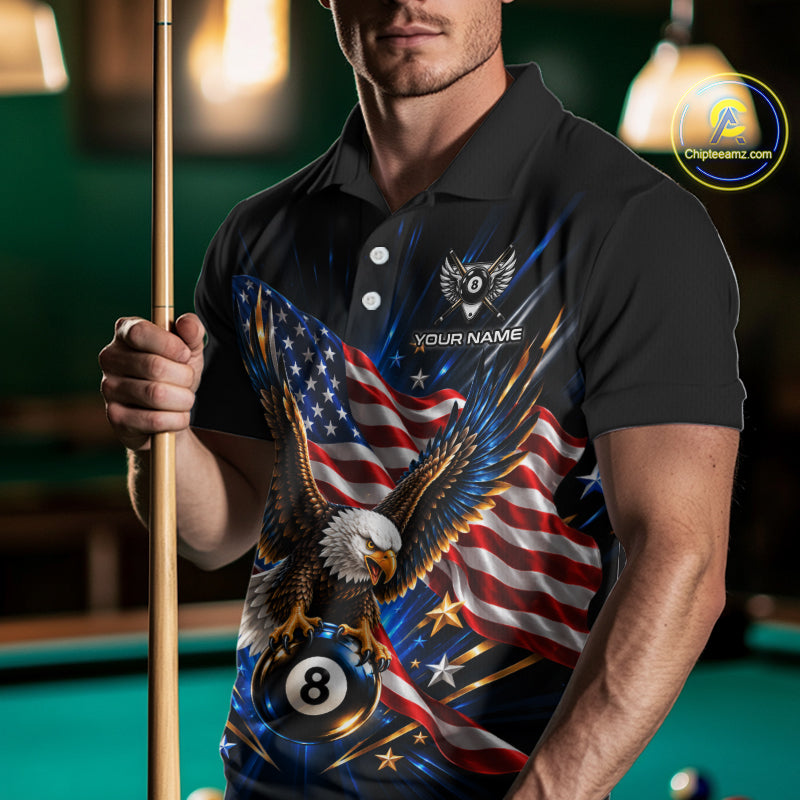 Patriotic Eagle 8 Ball Billiard Pool Shirt For Men Custom American Flag Billiard Team Jersey NYN4905