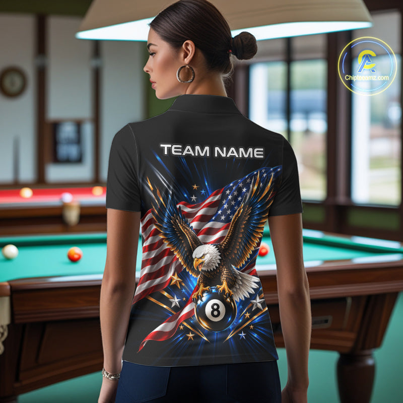 Patriotic Eagle 8 Ball Billiard Pool Shirt For Women Custom American Flag Billiard Team Jersey NYN4905