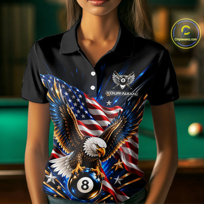 Patriotic Eagle 8 Ball Billiard Pool Shirt For Women Custom American Flag Billiard Team Jersey NYN4905