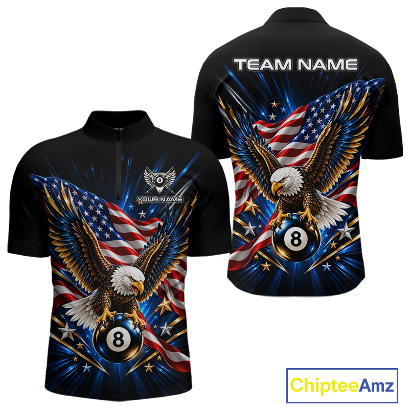 Patriotic Eagle 8 Ball Billiard Pool Shirt For Men Custom American Flag Billiard Team Jersey NYN4905