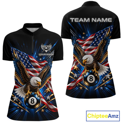 Patriotic Eagle 8 Ball Billiard Pool Shirt For Women Custom American Flag Billiard Team Jersey NYN4905