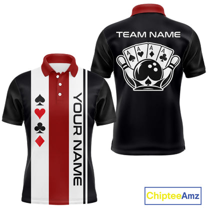 Poker Bowling Polo Quarter-Zip Shirt For Men Custom Black , White & Red Poker Bowling Tournament Jersey NYN4907