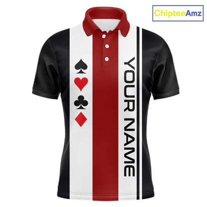 Poker Bowling Polo Quarter-Zip Shirt For Men Custom Black , White & Red Poker Bowling Tournament Jersey NYN4907