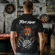 Load image into Gallery viewer, Male darts player wearing Funny Tiger scratch dartboard jersey during competitive darts tournament
